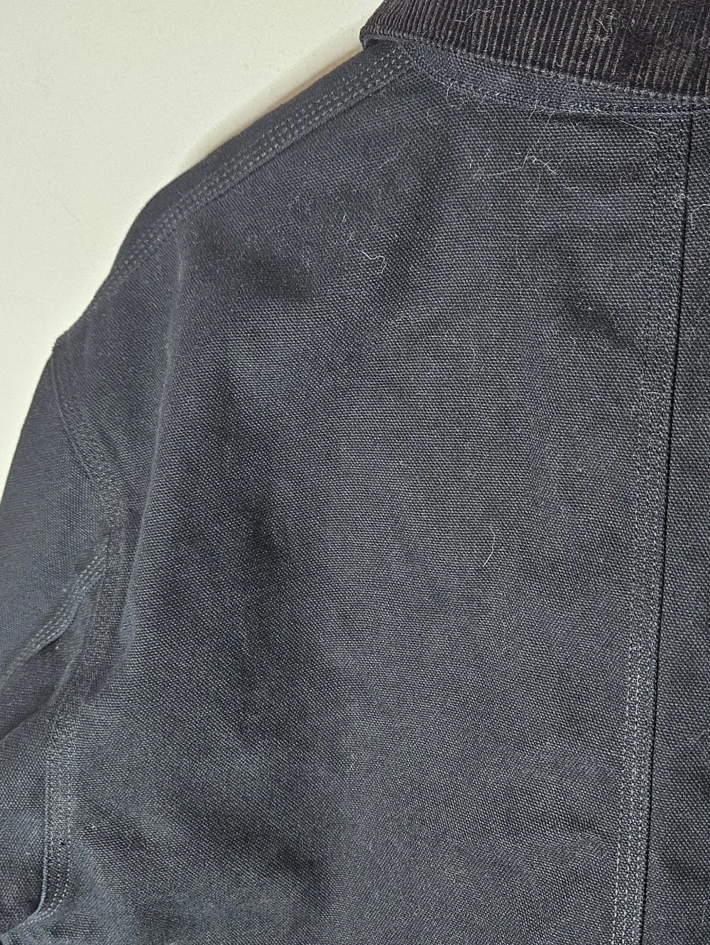 Carhartt WIP Michigan Coat Black Cotton Canvas Buttons Corduroy Collar Mens L